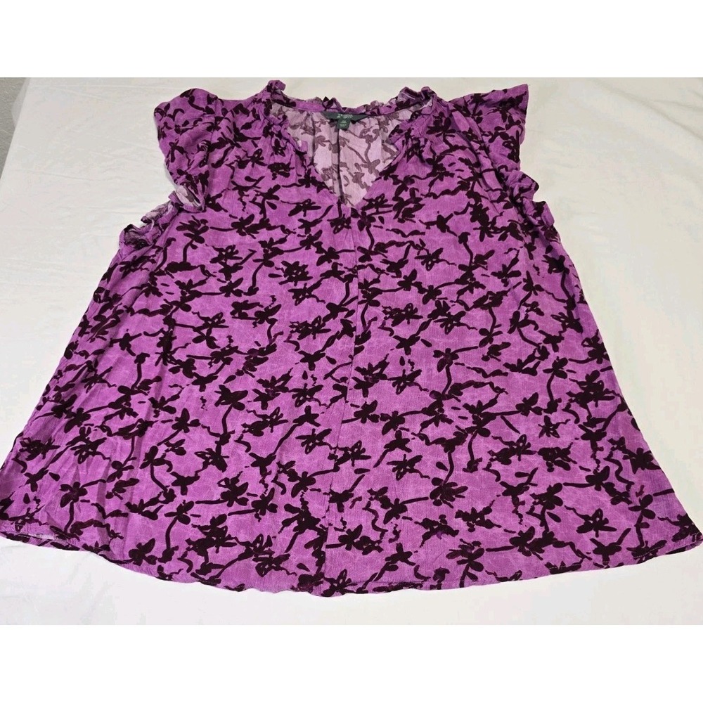 Terra & Sky Women's 0X (14W) Purple Orchid Blouse Flutter Sleeves‎